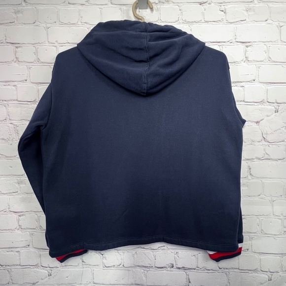 |•TOMMY HILFIGER•| Navy Signature Sleeve Hooded Sweatshirt / Hoodie Size Medium - Picture 2 of 8